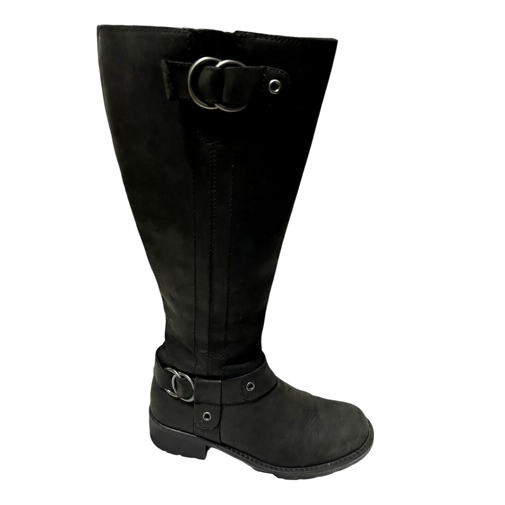 CLARKS Women's Black Leather Riding Tall Knee Hi Size Zip Lined Boots Sz 6M